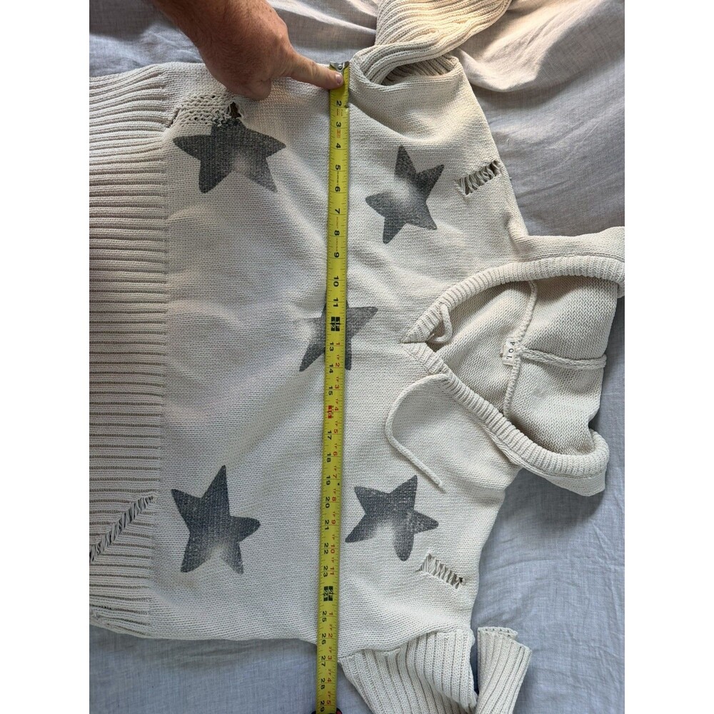 POL Hoodie Sweater Stars Womens Small Cream Pullover distressed Boho oversized - Picture 3 of 7